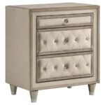 ANTONELLA UPHOLSTERED 3-DRAWER NIGHTSTAND IVORY AND CAMEL