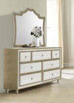 ANTONELLA 7-DRAWER UPHOLSTERED DRESSER WITH MIRROR IVORY - Image 2