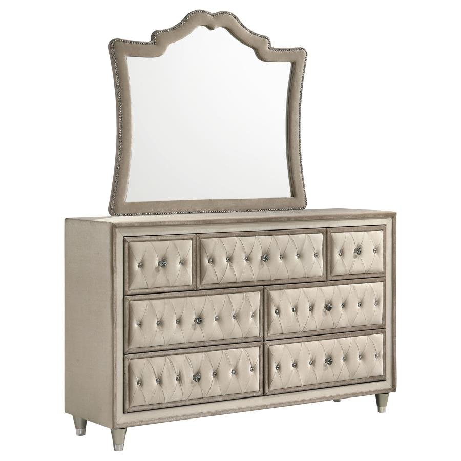 223523M_02x900.jpg ANTONELLA 7-DRAWER UPHOLSTERED DRESSER WITH MIRROR IVORY - Image 1