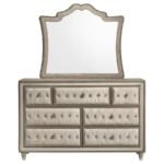ANTONELLA 7-DRAWER UPHOLSTERED DRESSER WITH MIRROR IVORY - Image 3