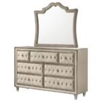 ANTONELLA 7-DRAWER UPHOLSTERED DRESSER WITH MIRROR IVORY - Image 4