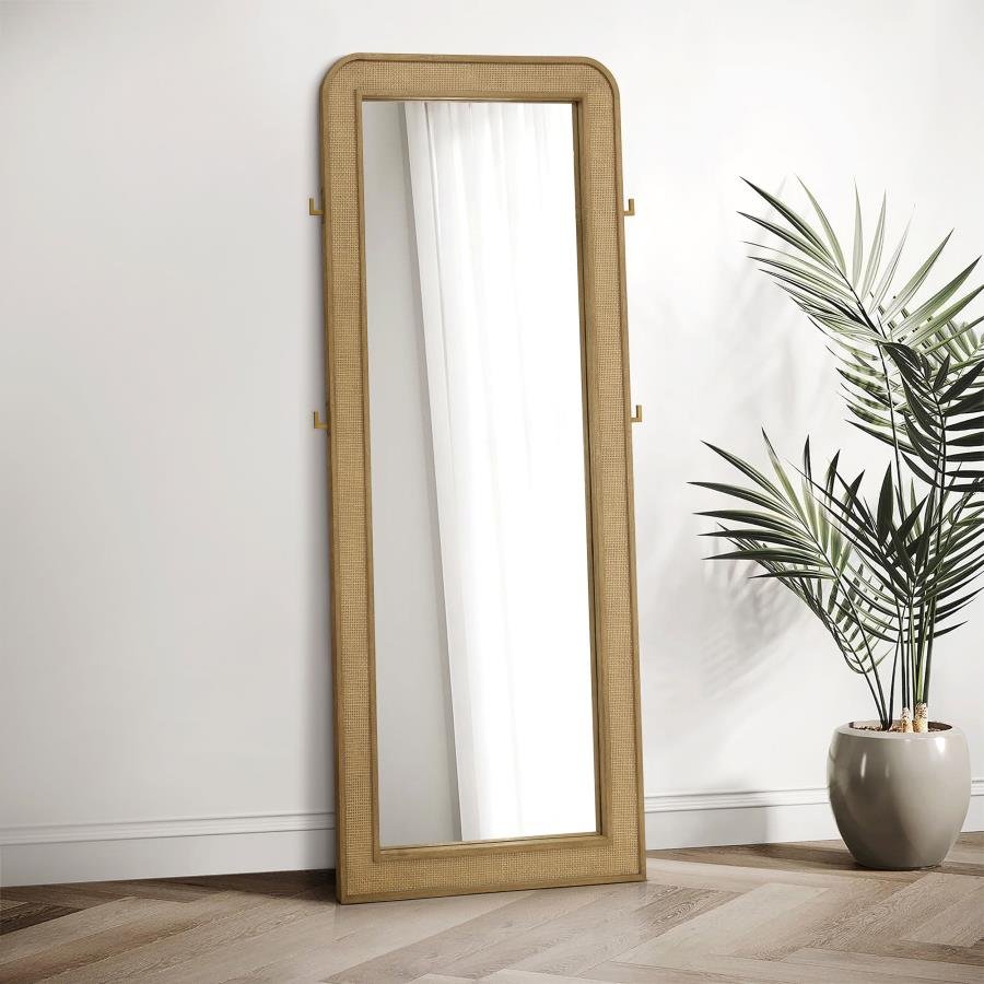 224309_01x900.jpg ARINI CANE WEAVE FULL LENGTH STANDING FLOOR MIRROR SAND WASH - Image 1