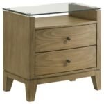 GRANADA 2-DRAWER GLASS TOP NIGHTSTAND NATURAL PINE