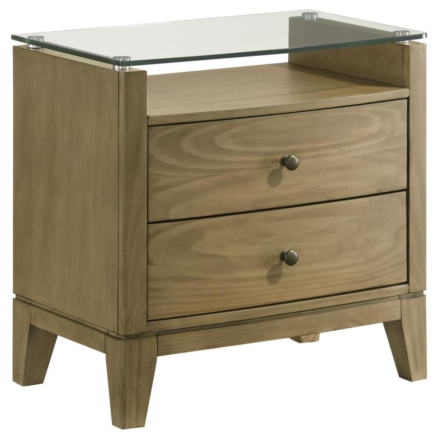 224922_02x900.jpg GRANADA 2-DRAWER GLASS TOP NIGHTSTAND NATURAL PINE - Image 1