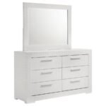 IVES 6-DRAWER DRESSER AND MIRROR WHITE HIGH GLOSS