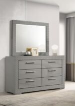 IVES 6-DRAWER DRESSER AND MIRROR GREY HIGH GLOSS - Image 2