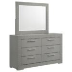 IVES 6-DRAWER DRESSER AND MIRROR GREY HIGH GLOSS