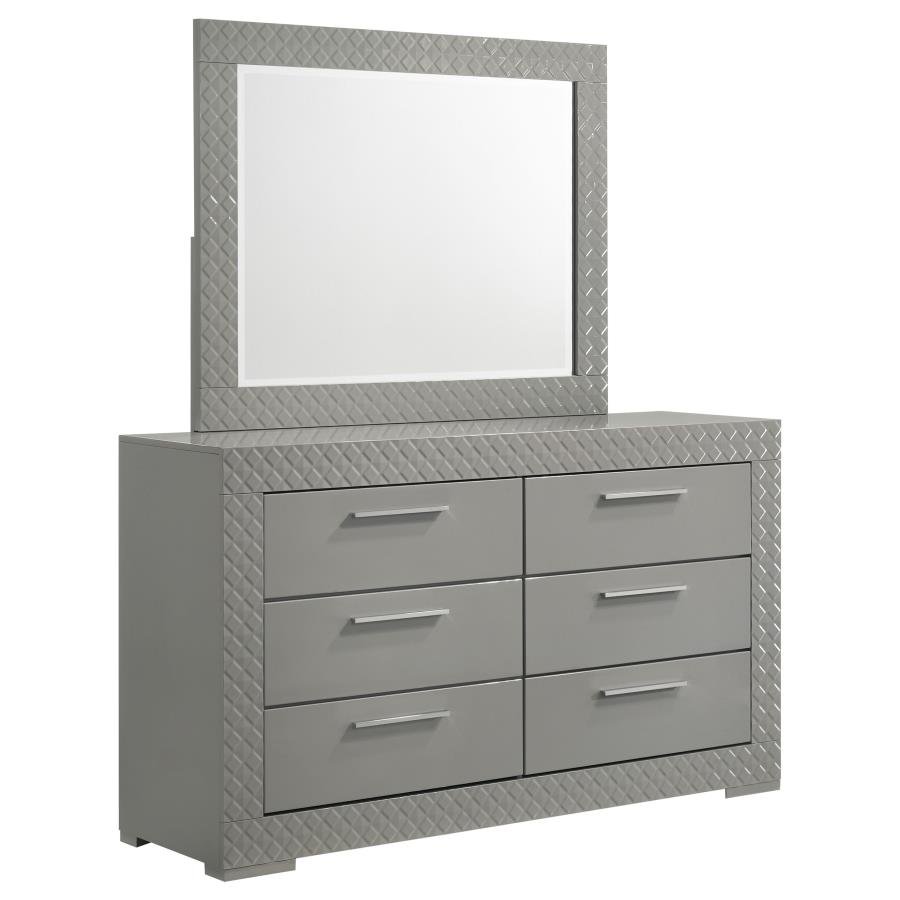 224973M_02x900.jpg IVES 6-DRAWER DRESSER AND MIRROR GREY HIGH GLOSS - Image 1
