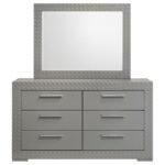 IVES 6-DRAWER DRESSER AND MIRROR GREY HIGH GLOSS - Image 3