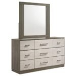 FENWICK 9-DRAWER DRESSER WITH MIRROR GREY OAK