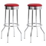 RETRO UPHOLSTERED METAL SWIVEL BAR STOOL RED (SET OF 2)