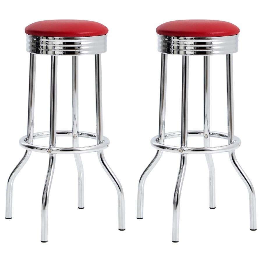 2299R_001x900.jpg RETRO UPHOLSTERED METAL SWIVEL BAR STOOL RED (SET OF 2) - Image 1