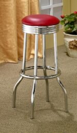 RETRO UPHOLSTERED METAL SWIVEL BAR STOOL RED (SET OF 2) - Image 2