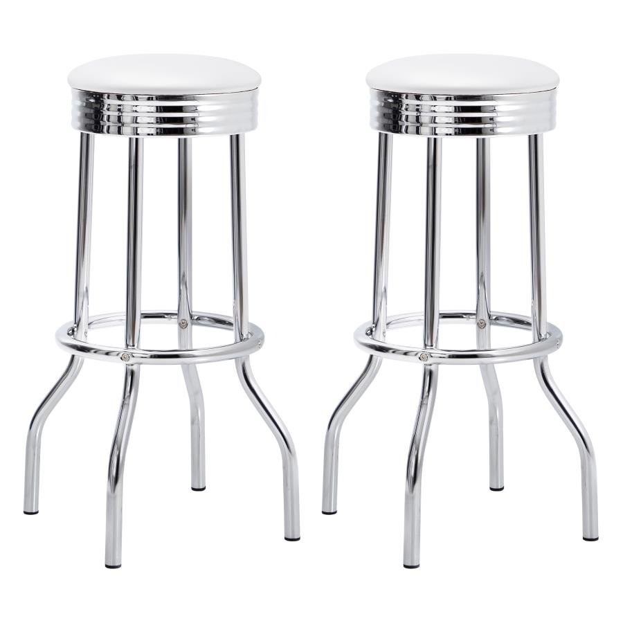 2299W_001x900.jpg RETRO UPHOLSTERED METAL SWIVEL BAR STOOL WHITE (SET OF 2) - Image 1