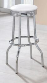 RETRO UPHOLSTERED METAL SWIVEL BAR STOOL WHITE (SET OF 2) - Image 2