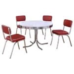 RETRO 5-PIECE ROUND DINING TABLE SET WHITE AND RED - Image 2