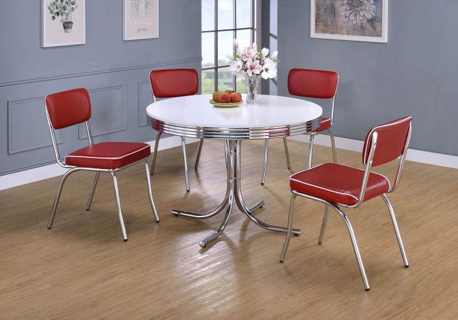 2388-S5R_01x900.jpg RETRO 5-PIECE ROUND DINING TABLE SET WHITE AND RED - Image 1