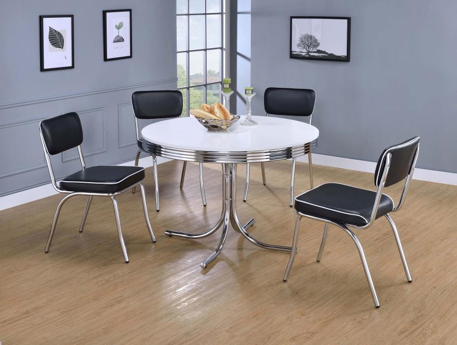 2388-S5_01x900.jpg RETRO 5-PIECE ROUND DINING TABLE SET WHITE AND BLACK - Image 1