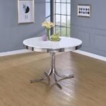 RETRO ROUND 42-INCH WOOD TOP DINING TABLE WHITE AND CHROME - Image 2
