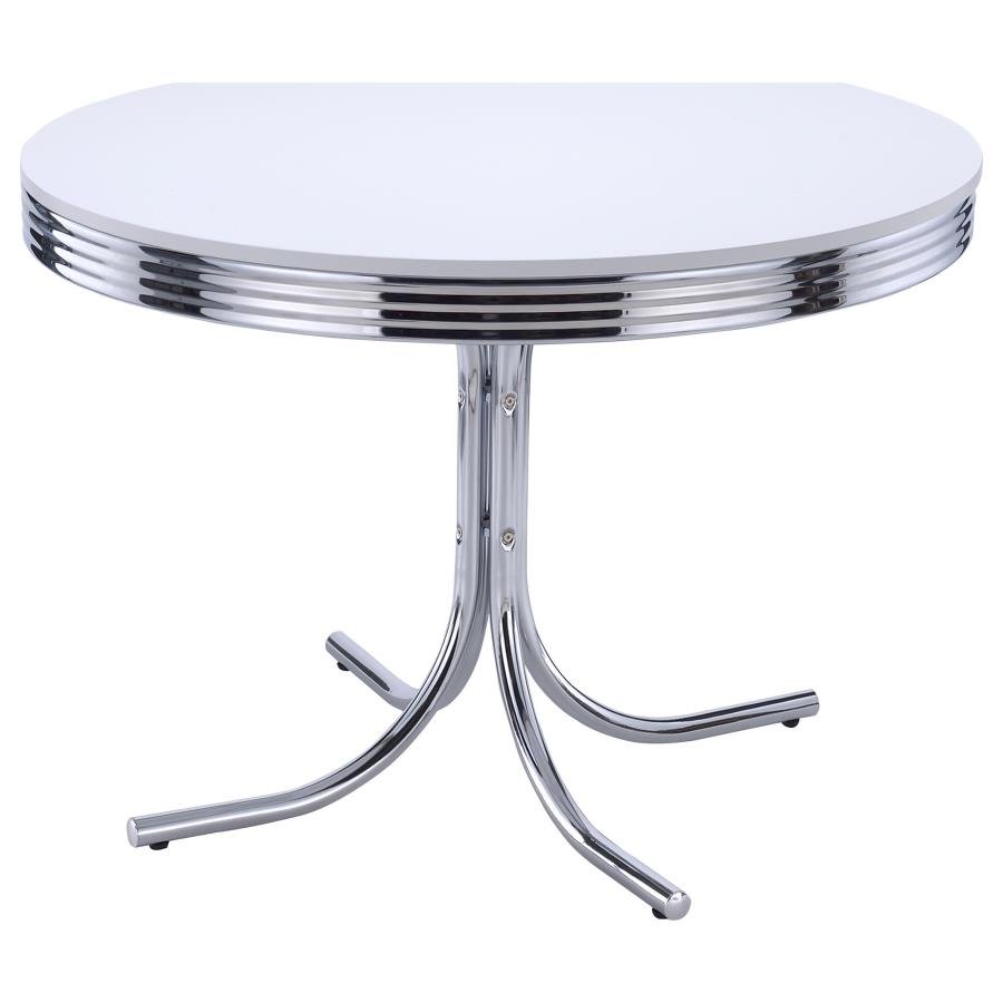 2388_02x900.jpg RETRO ROUND 42-INCH WOOD TOP DINING TABLE WHITE AND CHROME - Image 1
