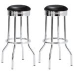 RETRO UPHOLSTERED METAL SWIVEL BAR STOOL BLACK (SET OF 2)