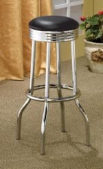 RETRO UPHOLSTERED METAL SWIVEL BAR STOOL BLACK (SET OF 2) - Image 2
