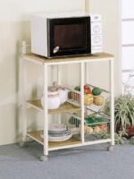 KELVIN 2-SHELF MOBILE KITCHEN CART NATURAL BROWN AND WHITE - Image 2