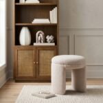 Bowen Faux Shearling Teddy Fabric Upholstered Stool - Image 2
