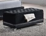 BARZINI VELVET UPHOLSTERED TUFTED STORAGE BENCH BLACK - Image 2