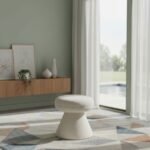 Drum Faux Shearling Teddy Fabric Upholstered Ottoman - Image 2