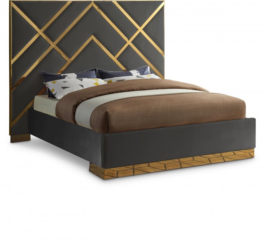 3211.jpg Vector Velvet Upholstered Bed - Image 1