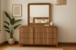 Fluted Solid Wood And Oak Veneer Mirror - Image 2