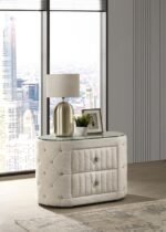 SONYA 2-DRAWER UPHOLSTERED NIGHTSTAND BEDSIDE TABLE IVORY - Image 2