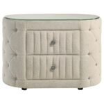 SONYA 2-DRAWER UPHOLSTERED NIGHTSTAND BEDSIDE TABLE IVORY - Image 3