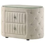 SONYA 2-DRAWER UPHOLSTERED NIGHTSTAND BEDSIDE TABLE IVORY - Image 4