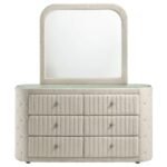 SONYA 6-DRAWER UPHOLSTERED BEDROOM DRESSER WITH MIRROR IVORY - Image 3