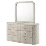 SONYA 6-DRAWER UPHOLSTERED BEDROOM DRESSER WITH MIRROR IVORY - Image 4