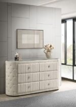 SONYA 6-DRAWER UPHOLSTERED BEDROOM DRESSER IVORY - Image 2