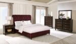 DEVON 5-PIECE QUEEN BEDROOM SET WINE RED AND DARK OAK