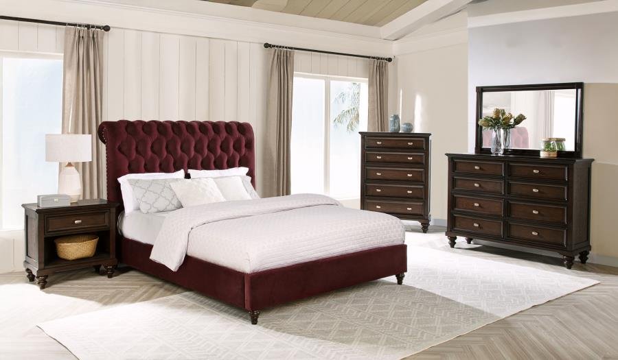 360341Q-S5_01x900.jpg DEVON 5-PIECE QUEEN BEDROOM SET WINE RED AND DARK OAK - Image 1