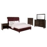 DEVON 5-PIECE QUEEN BEDROOM SET WINE RED AND DARK OAK - Image 2