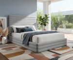 Maxwell Linen Textured Fabric Upholstered Bed - Image 2