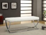 WALTON LEATHERETTE UPHOLSTERED TUFTED ACCENT BENCH WHITE - Image 2