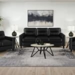 SCOTLAND 3-PIECE FAUX LEATHER UPHOLSTERED SOFA SET BLACK