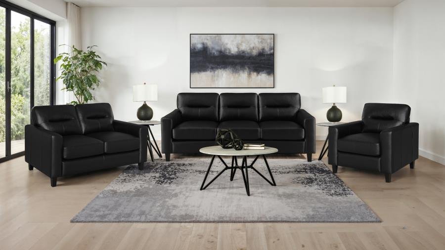 504664-S3_01x900.jpg SCOTLAND 3-PIECE FAUX LEATHER UPHOLSTERED SOFA SET BLACK - Image 1