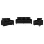 SCOTLAND 3-PIECE FAUX LEATHER UPHOLSTERED SOFA SET BLACK - Image 2