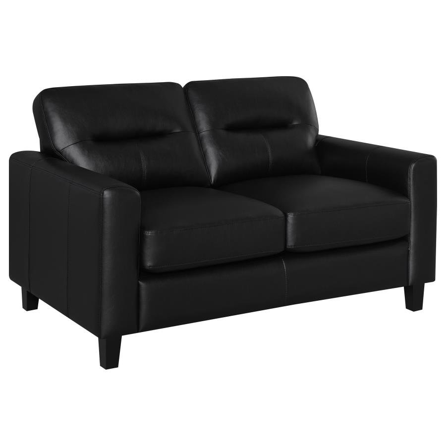 504665_02x900.jpg SCOTLAND FAUX LEATHER UPHOLSTERED TRACK ARM LOVESEAT BLACK - Image 1