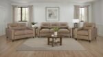 SCOTLAND 3-PIECE FAUX LEATHER UPHOLSTERED SOFA SET BROWN