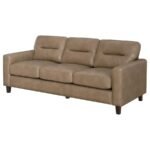 SCOTLAND FAUX LEATHER UPHOLSTERED TRACK ARM SOFA BROWN - Image 4