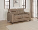 SCOTLAND FAUX LEATHER UPHOLSTERED TRACK ARM LOVESEAT BROWN - Image 2